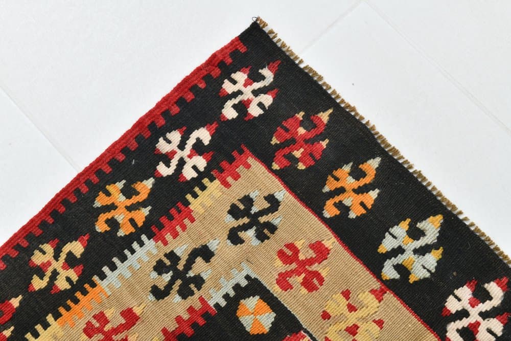 Kilim 140x86 cm, czerwony, beżowy, wełna, lata 70. - 219819