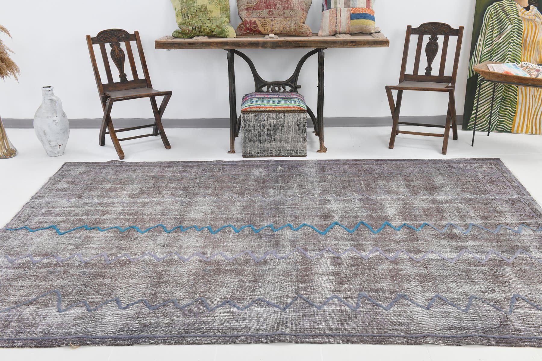 Rug 205x303 cm, grey, wool, 1960s - 219799