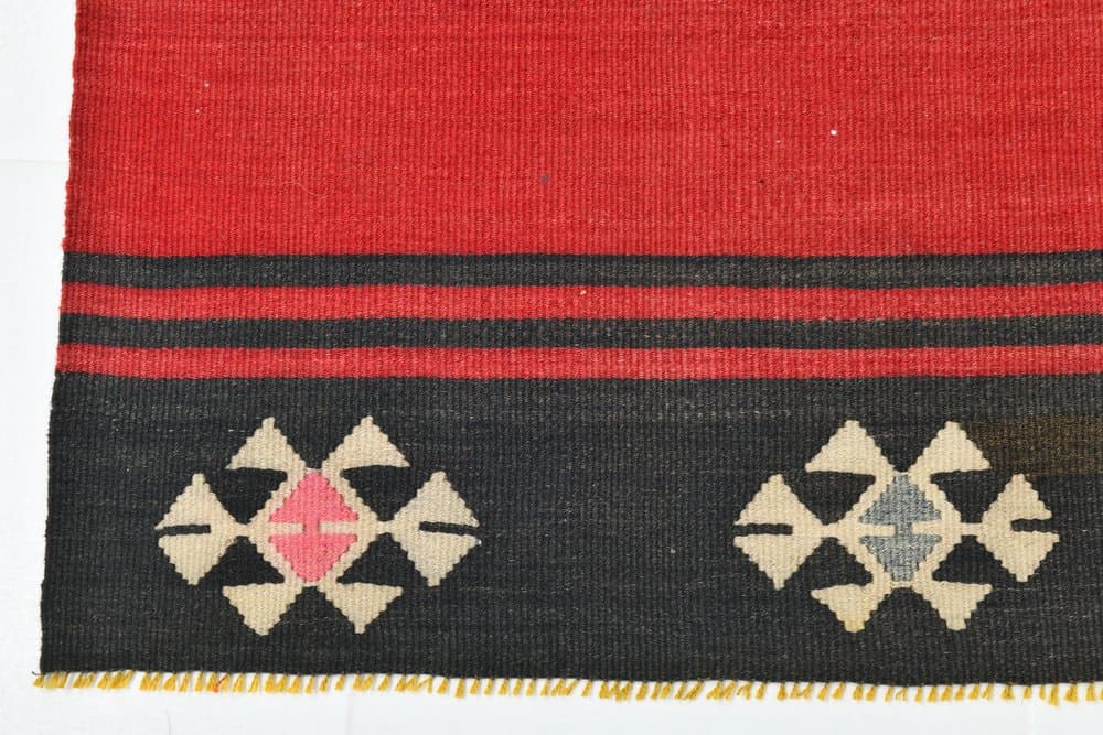 Kilim 177x136 cm, czerwony, czarny, wełna, Turcja, lata 70. - 219794