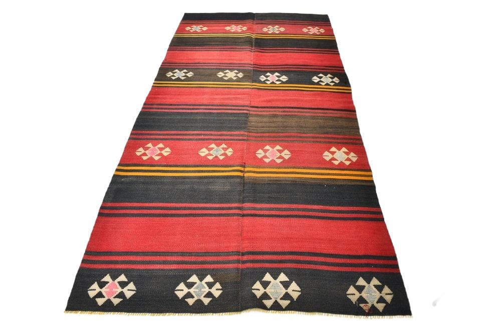 Kilim 177x136 cm, czerwony, czarny, wełna, Turcja, lata 70.