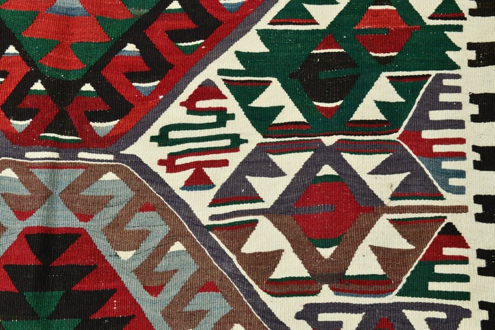 Kilim 162x320 cm, czerwony, zielony, wełna, lata 70. - 219780