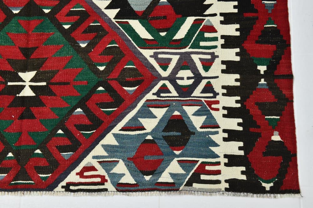 Kilim 162x320 cm, czerwony, zielony, wełna, lata 70. - 219783