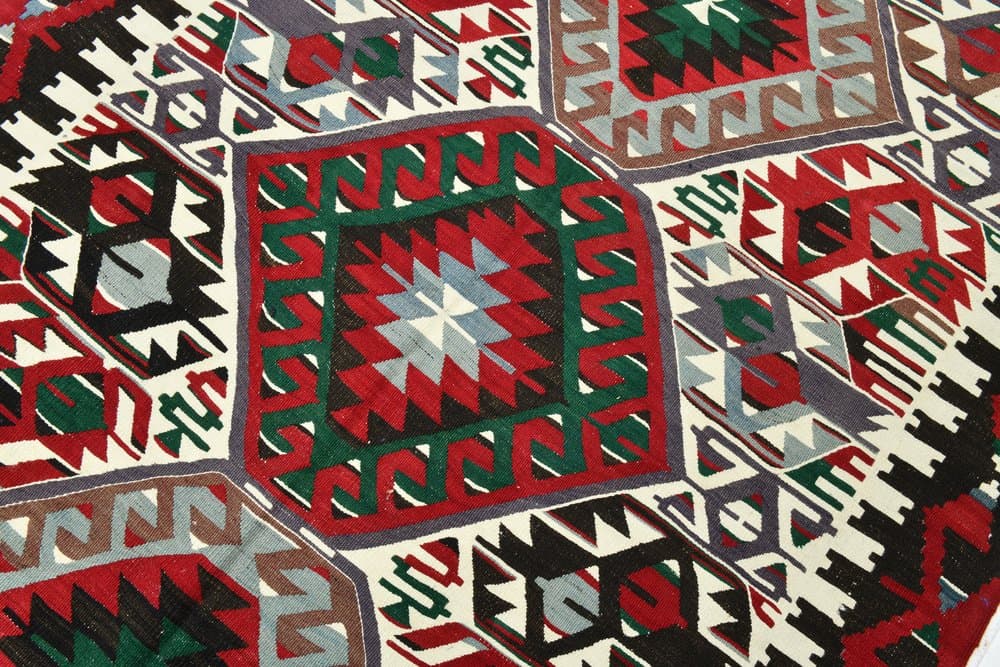 Kilim 162x320 cm, czerwony, zielony, wełna, lata 70. - 219778