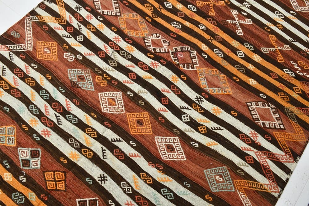 Kilim 178x375 cm, brązowy, beżowy, wełna, lata 60. - 219765