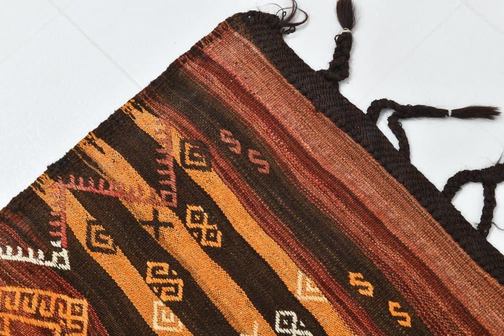 Kilim 178x375 cm, brązowy, beżowy, wełna, lata 60. - 219761