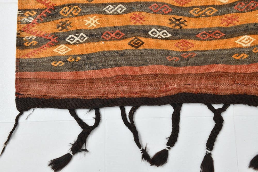 Kilim 178x375 cm, brązowy, beżowy, wełna, lata 60. - 219768