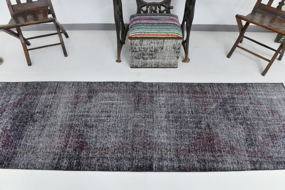 Chodnik 80x265 cm, śliwkowy, antracytowy, wełna, lata 70. - 219751