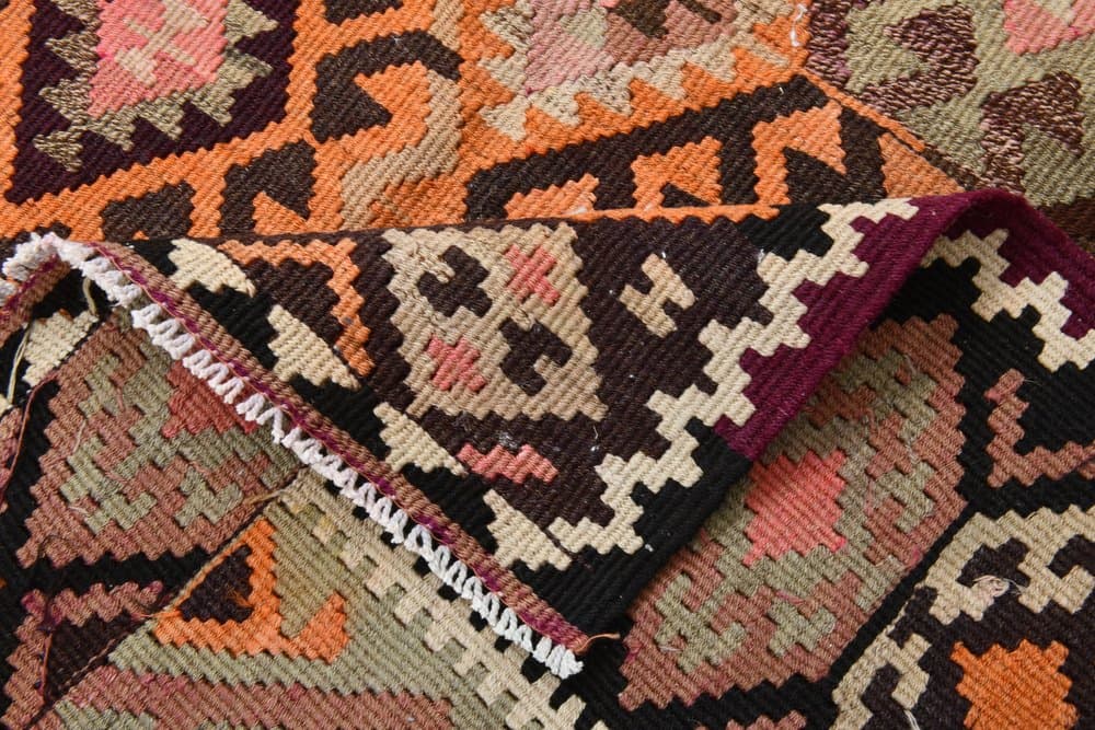 Kilim 140x354 cm, orange, green, wool, 1970s - 219719