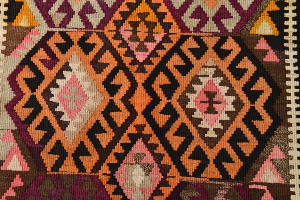 Kilim 140x354 cm, orange, green, wool, 1970s - 219710