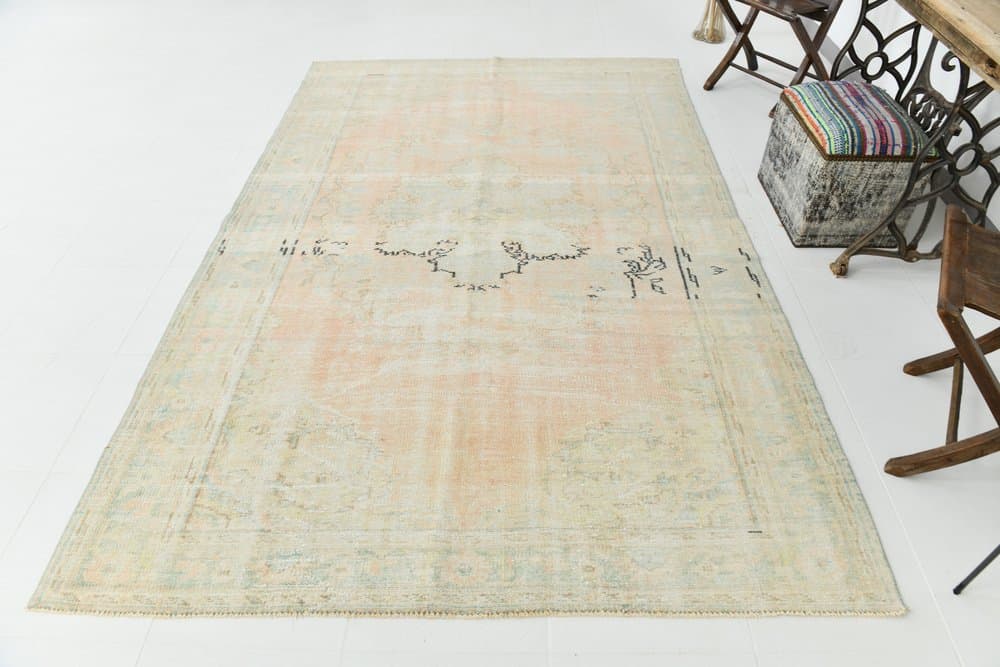 Dywan 183x285 cm, brzoskwiniowy, błękitny, wełna, lata 70. - 220193