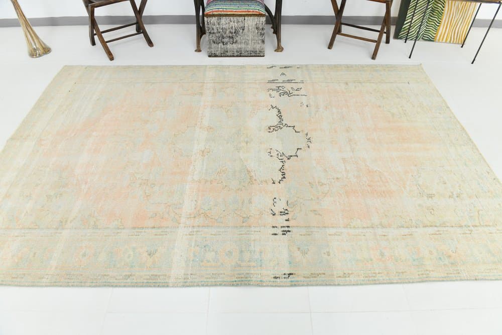 Dywan 183x285 cm, brzoskwiniowy, błękitny, wełna, lata 70. - 220194