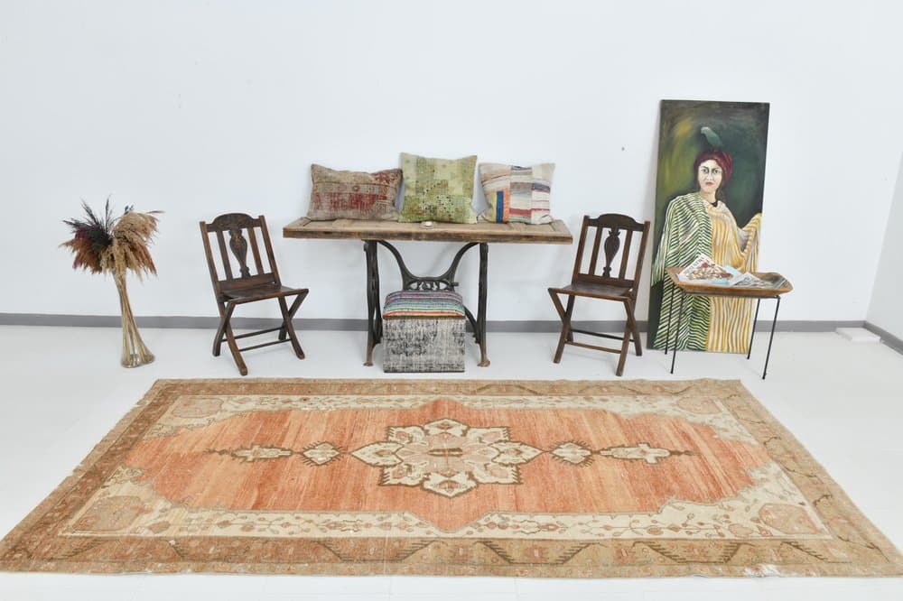 Dywan 150x321 cm, beżowy, koralowy, wełna, lata 70. - 220162