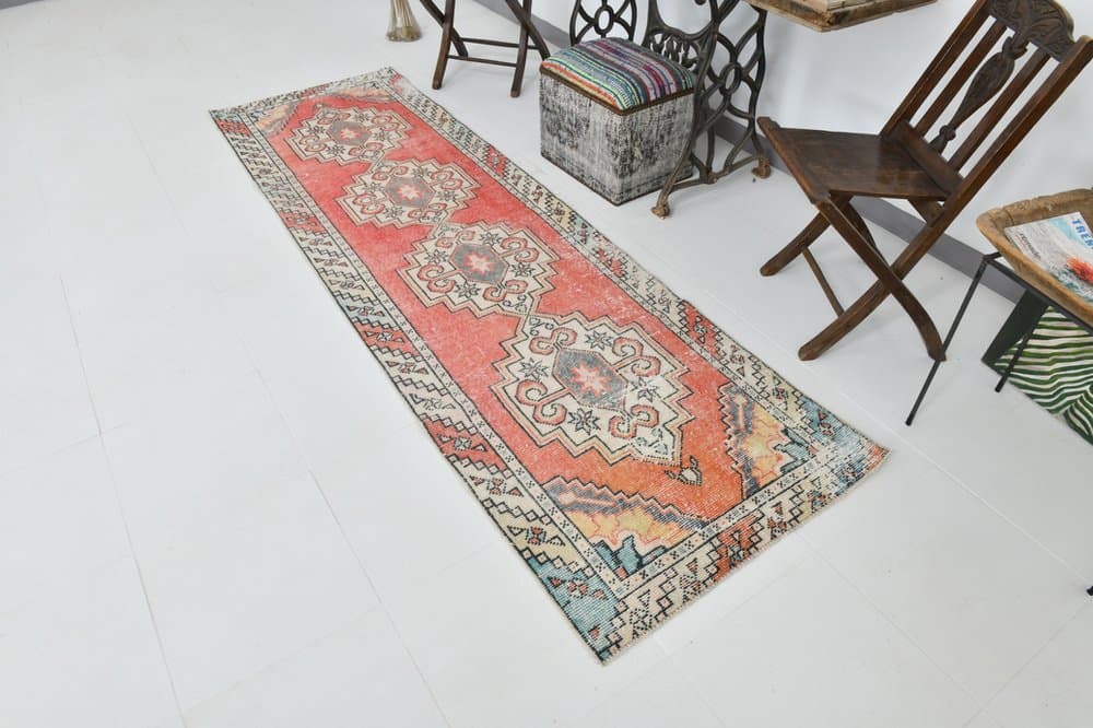 Chodnik 285x86 cm, czerwony, wełna, lata 70. - 220138