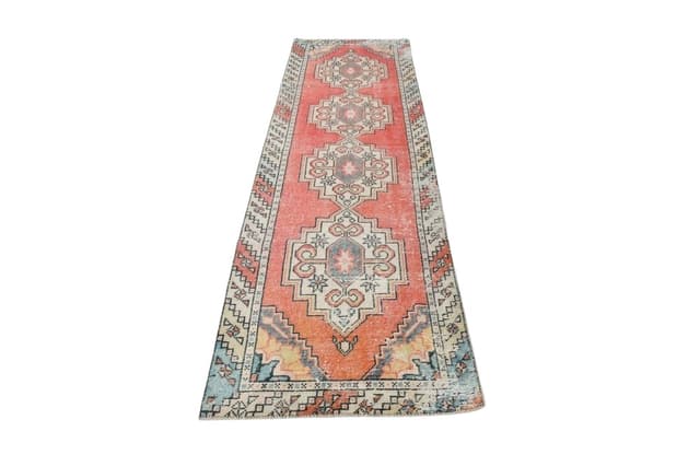 Chodnik 285x86 cm, czerwony, wełna, lata 70. - WYMIARY