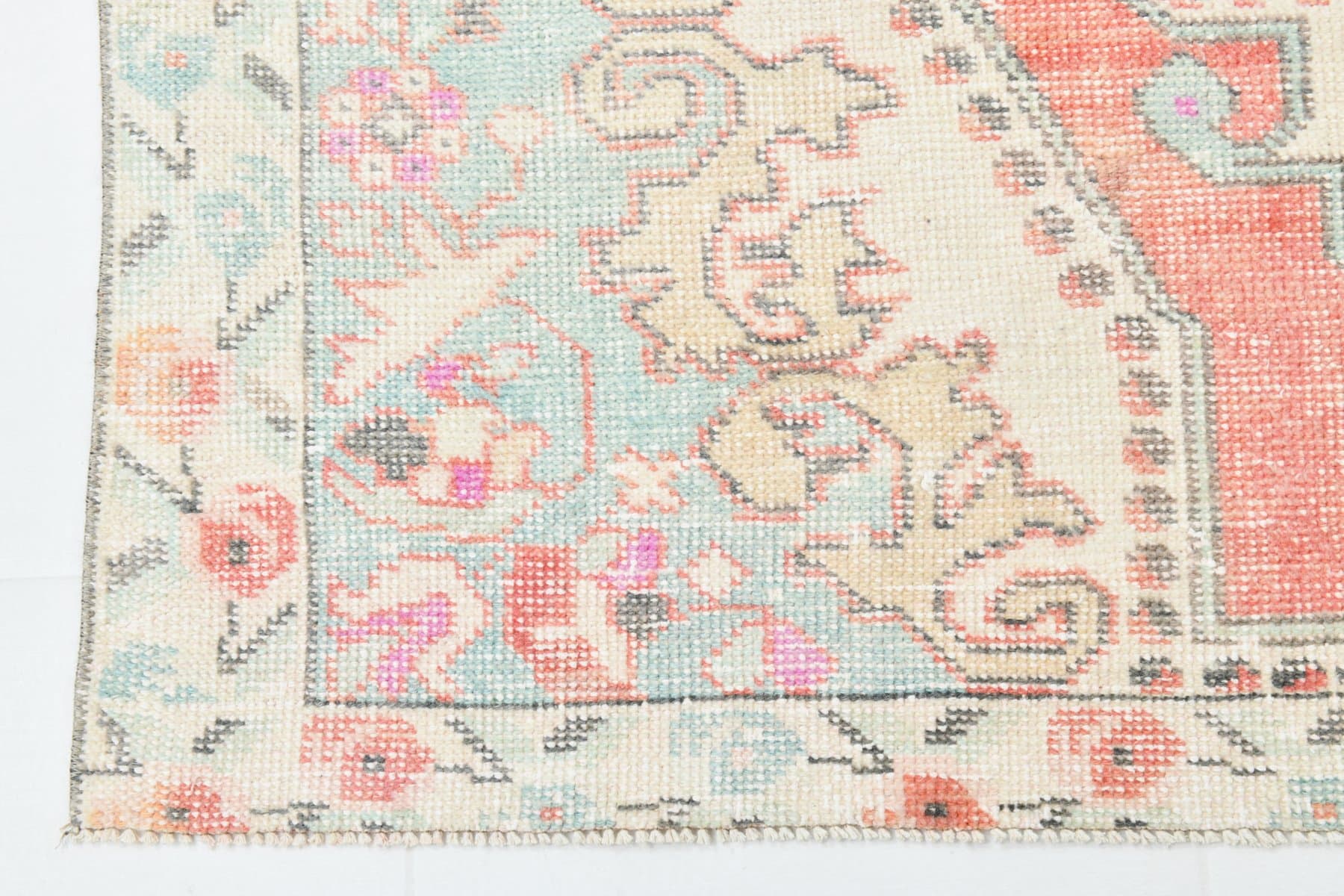 Dywan 228x134 cm, różowy, niebieski, wełna, Turcja, lata 70. - 220120