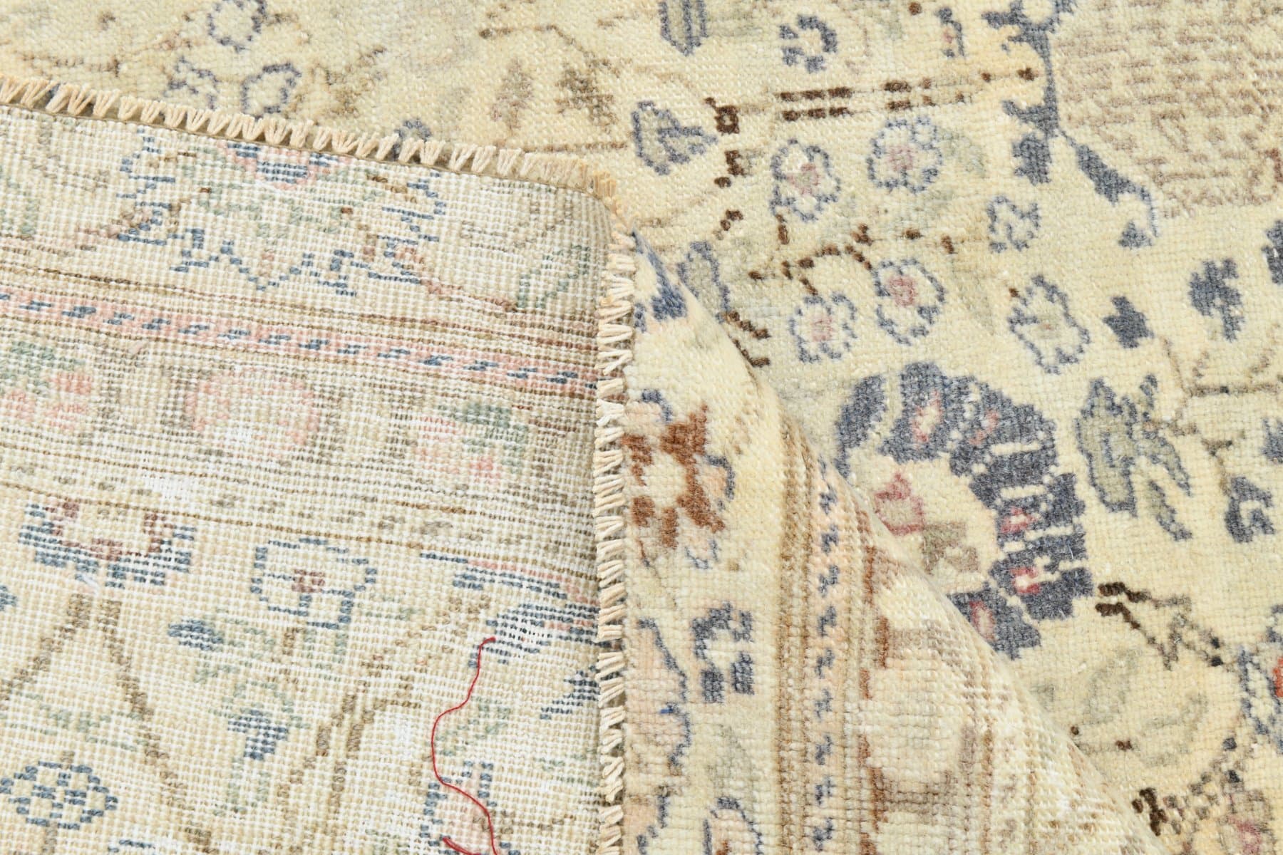 Chodnik 79x321 cm, beżowy, niebieski, wełna, lata 70. - 220100