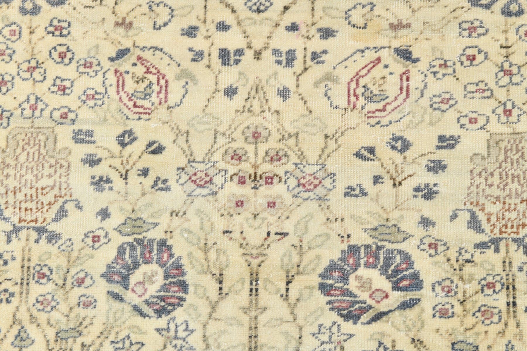 Chodnik 79x321 cm, beżowy, niebieski, wełna, lata 70. - 220106