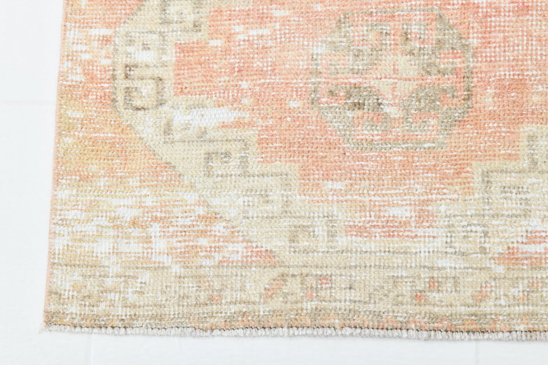 Chodnik 304x73 cm, beżowy, różowy, wełna, lata 70. - 220095