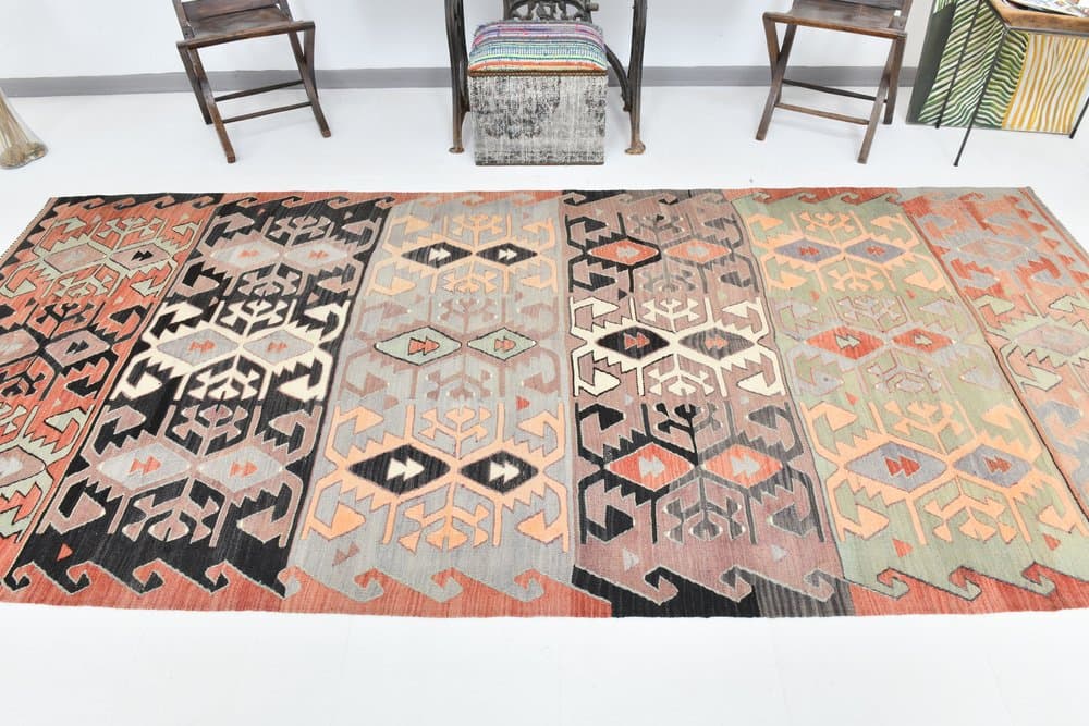 Kilim 155x347 cm, różowy, wełna, lata 70. - 220078