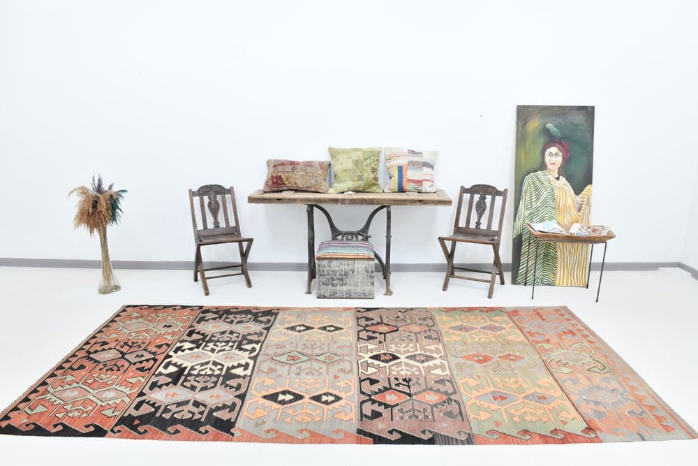 Kilim 155x347 cm, różowy, wełna, lata 70. - 220082