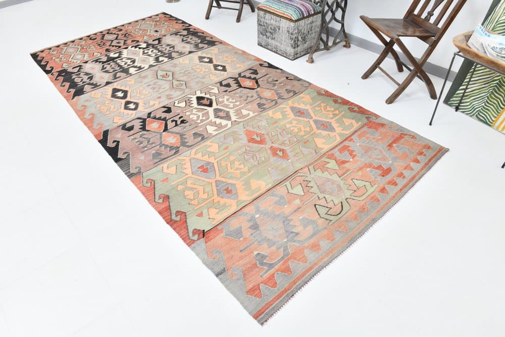 Kilim 155x347 cm, różowy, wełna, lata 70. - 220077