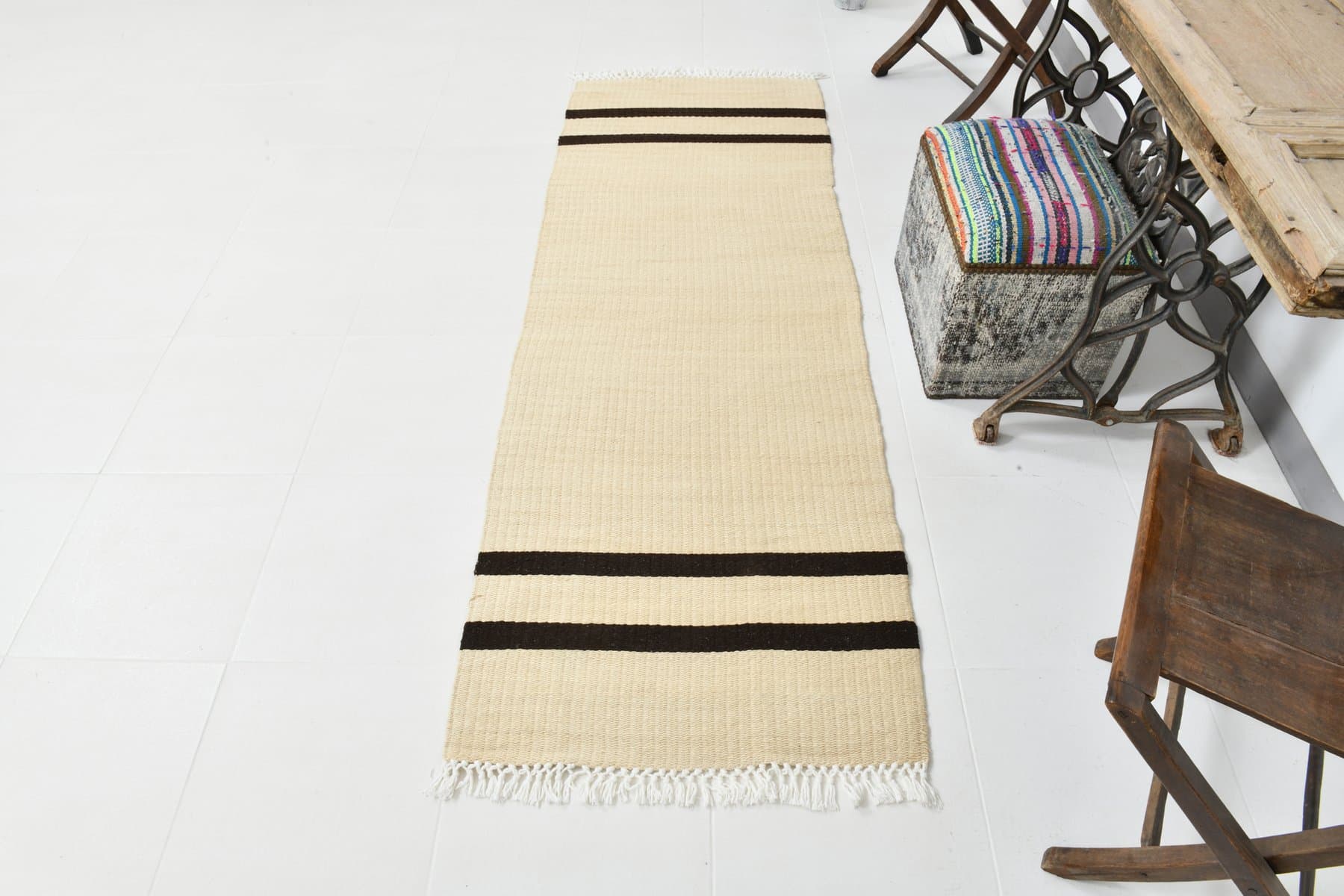 Chodnik 76x217 cm, beżowy, konopie, lata 90. - 220060