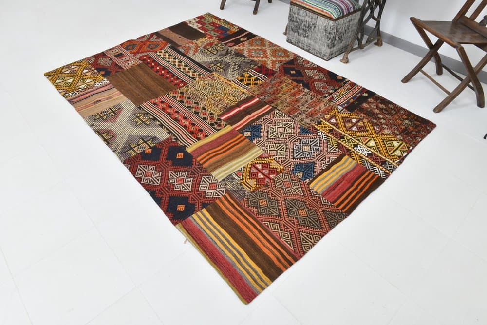 Dywan 167x241 cm, brązowy, czerwony, wełna, lata 70. - 220051