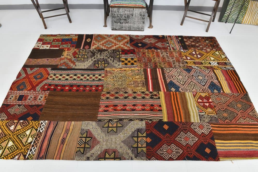 Dywan 167x241 cm, brązowy, czerwony, wełna, lata 70. - 220052