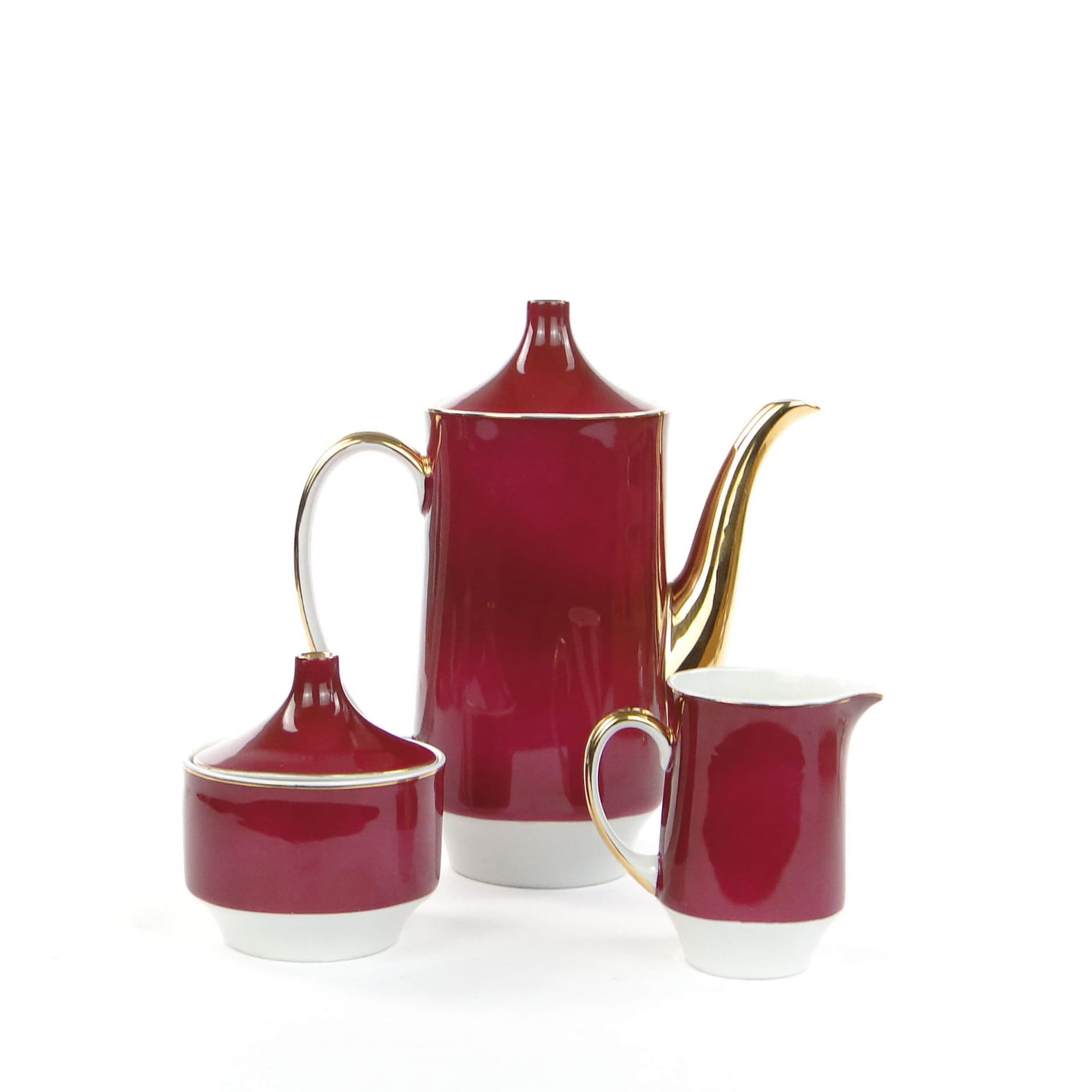 Zestaw stołowy June, porcelana burgund, proj. W. Potacki, Ćmielów, Polska, lata 60. - 219944