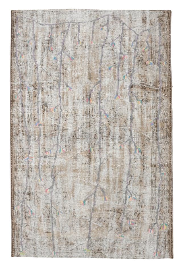 Dywan 163x259 cm, szary, beżowy, wełna, lata 70. - WYMIARY