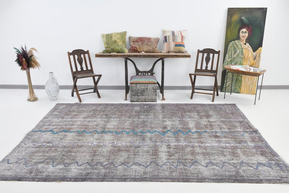 Dywan 205x303 cm, niebieski, fioletowy, wełna, lata 60. - 219996