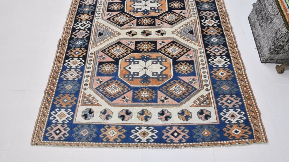 Dywan 172x137 cm, granatowy, wełna, lata 70. - 219962