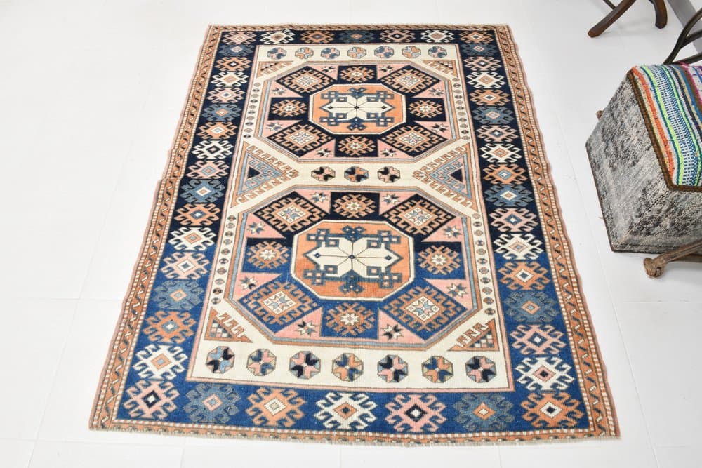 Dywan 172x137 cm, granatowy, wełna, lata 70. - 219956