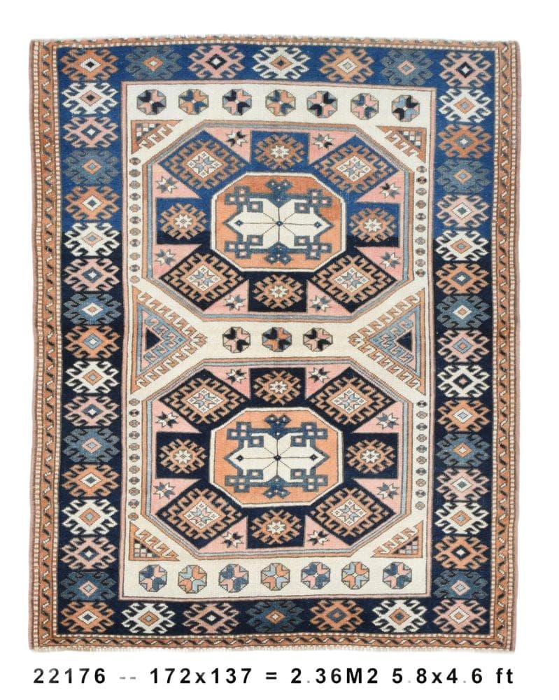 Dywan 172x137 cm, granatowy, wełna, lata 70.