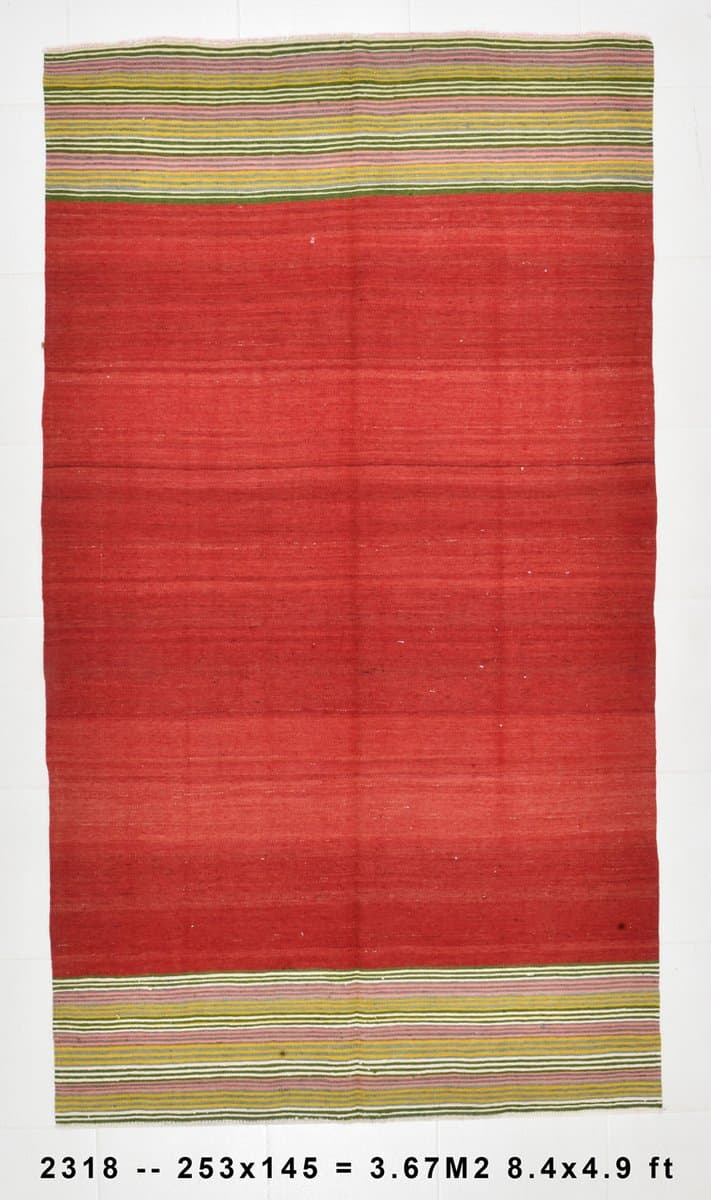 Kilim 253x145 cm, czerwony, wełna, Turcja, lata 60. - 220247