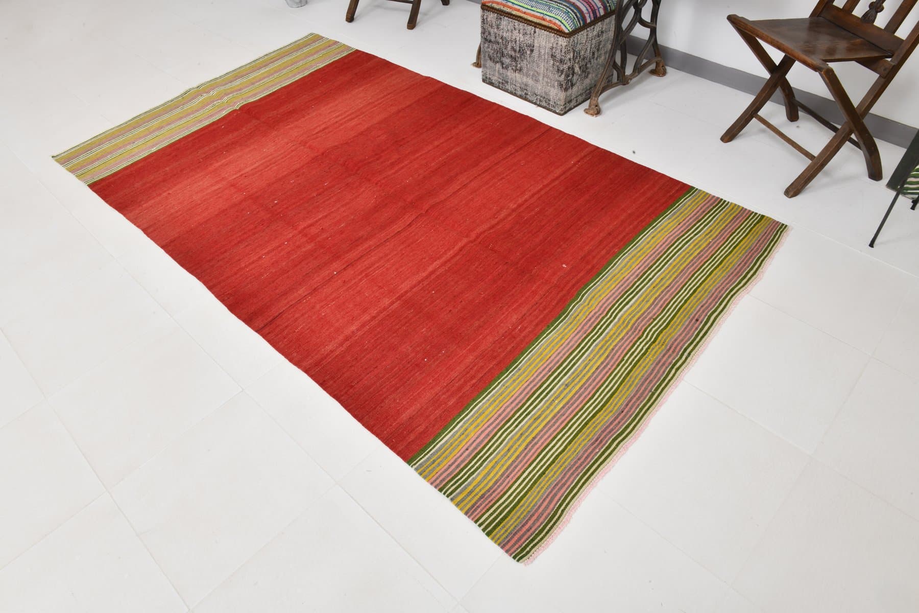 Kilim 253x145 cm, czerwony, wełna, Turcja, lata 60. - 220246