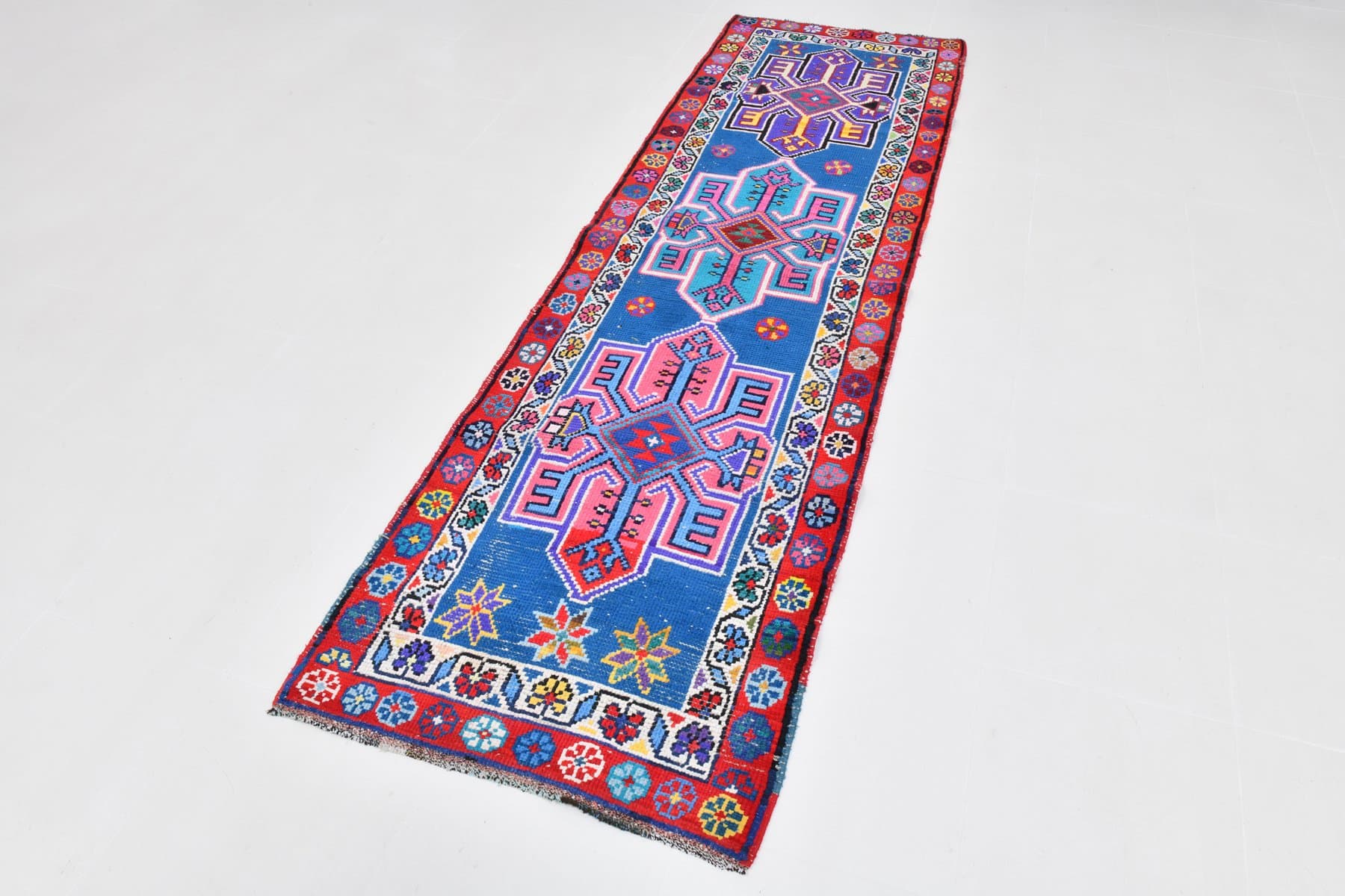 Chodnik 285x84 cm, niebieski, turkusowy, wełna, Turcja, lata 60. - 220466