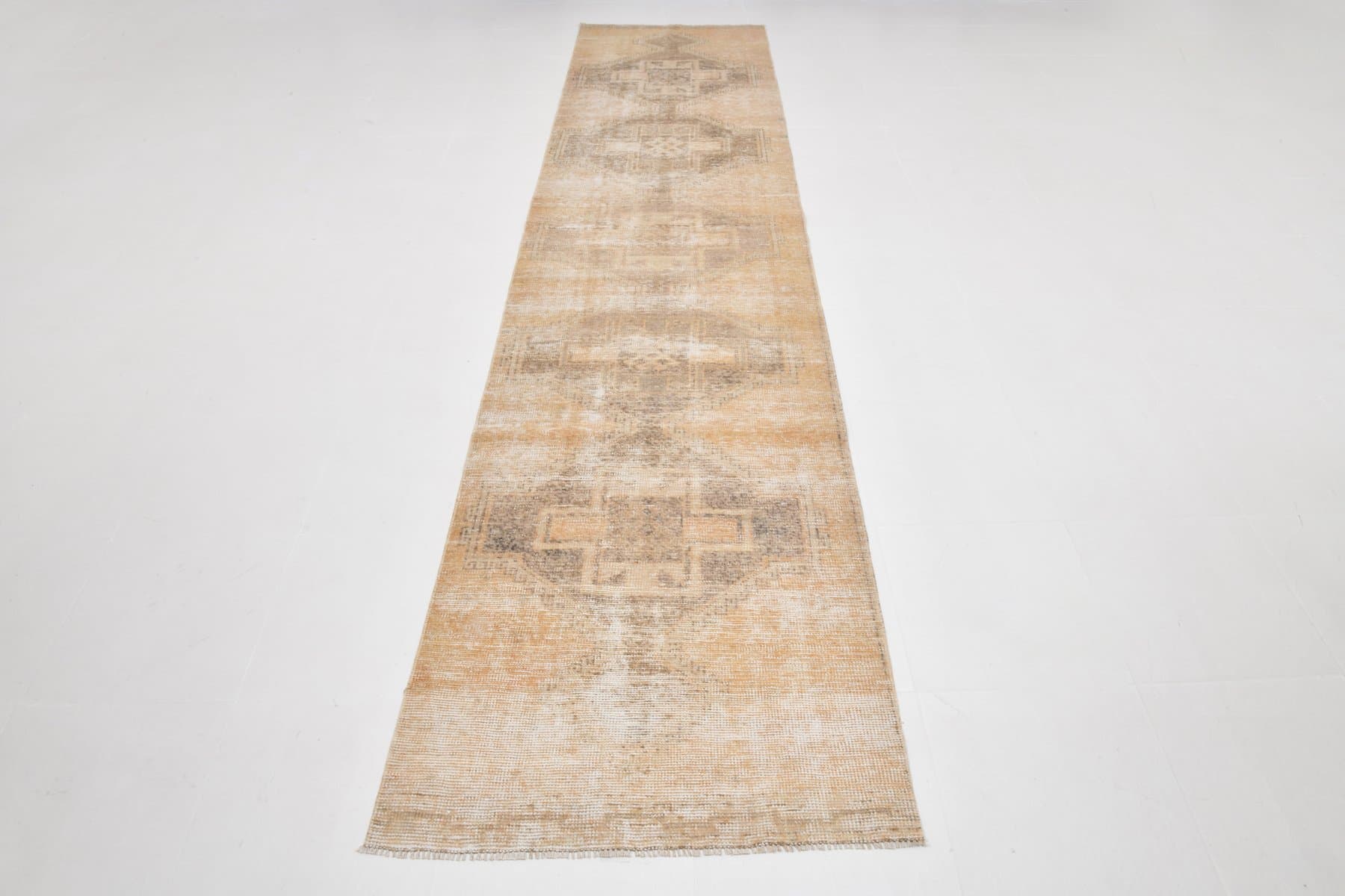 Chodnik 390x88 cm, beżowy, wełna, Turcja, lata 60. - 220452