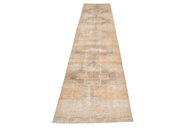 Chodnik 390x88 cm, beżowy, wełna, Turcja, lata 60. - WYMIARY