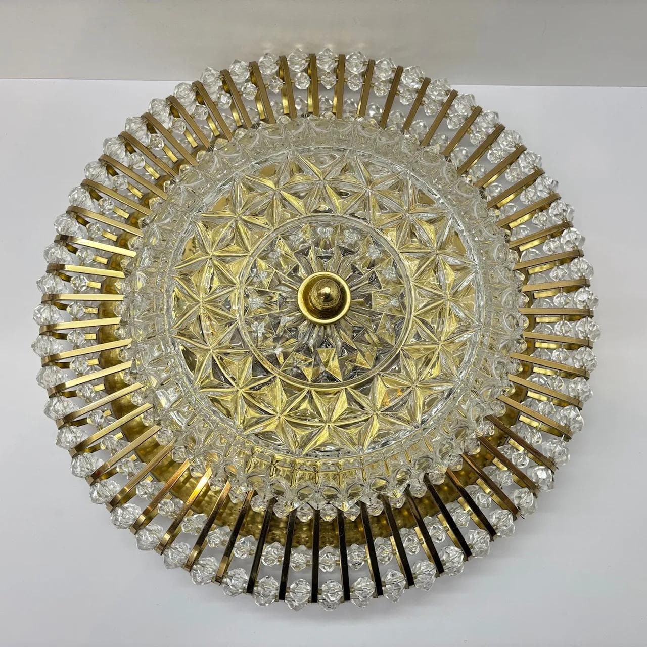 Ceiling light, golden, brass glass, Germany, 1960s. - 15983