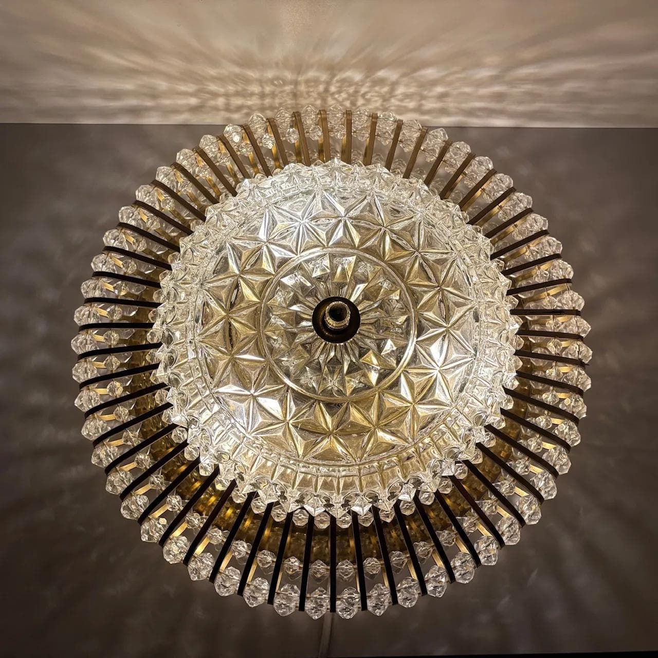 Ceiling light, golden, brass glass, Germany, 1960s. - 15981