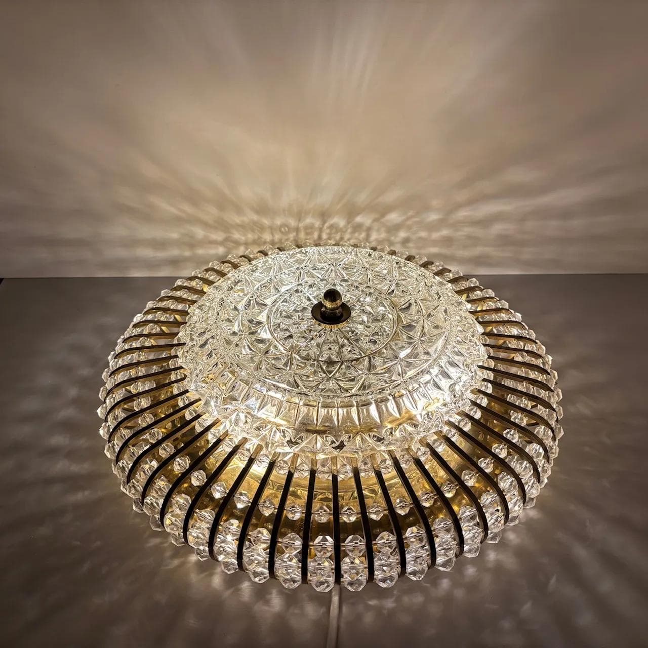 Ceiling light, golden, brass glass, Germany, 1960s. - 15982