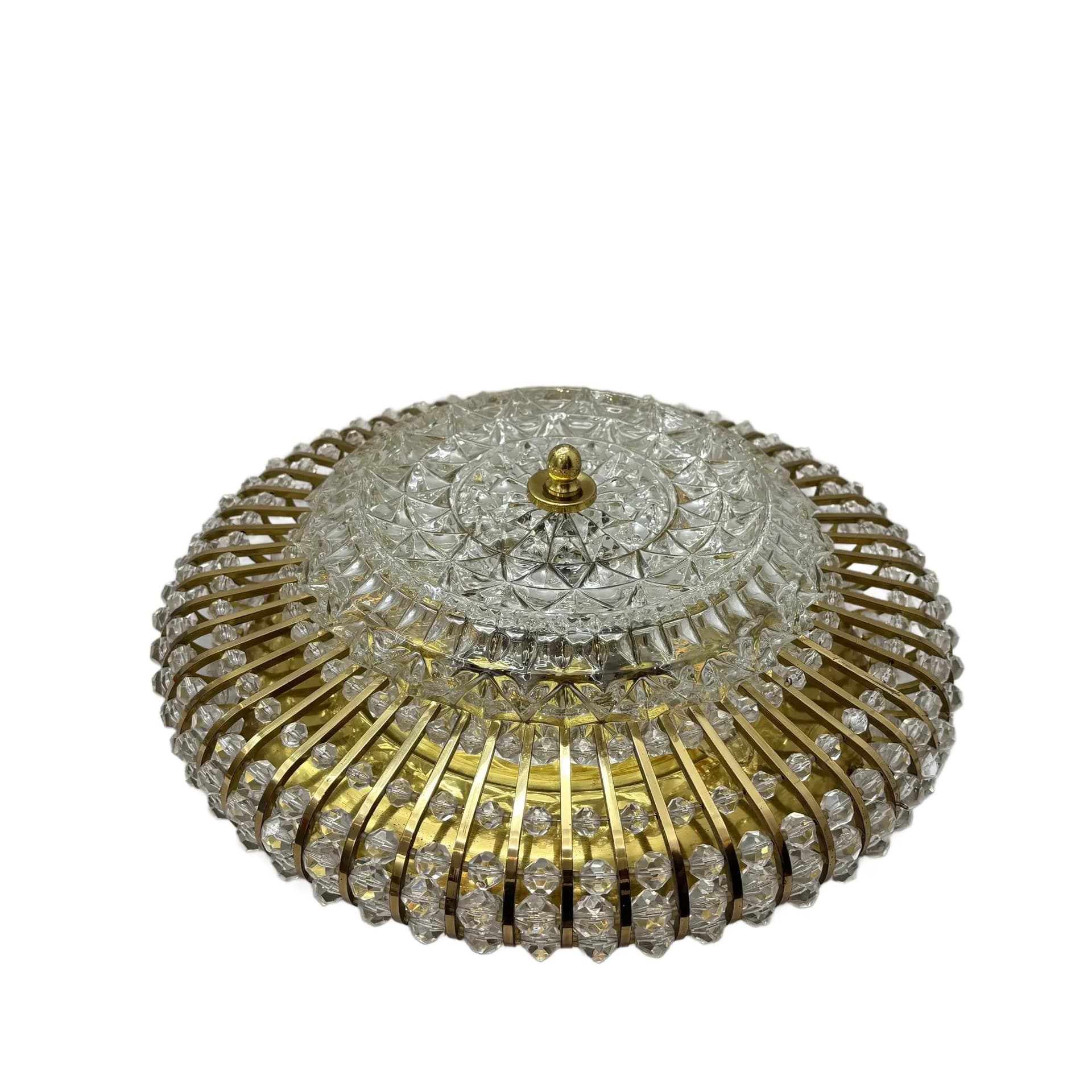 Ceiling light, golden, brass glass, Germany, 1960s.