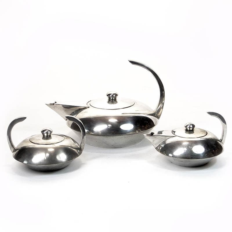 Zestaw do kawy, Art Deco, mosiądz srebrny, Hiszpania, lata 70.