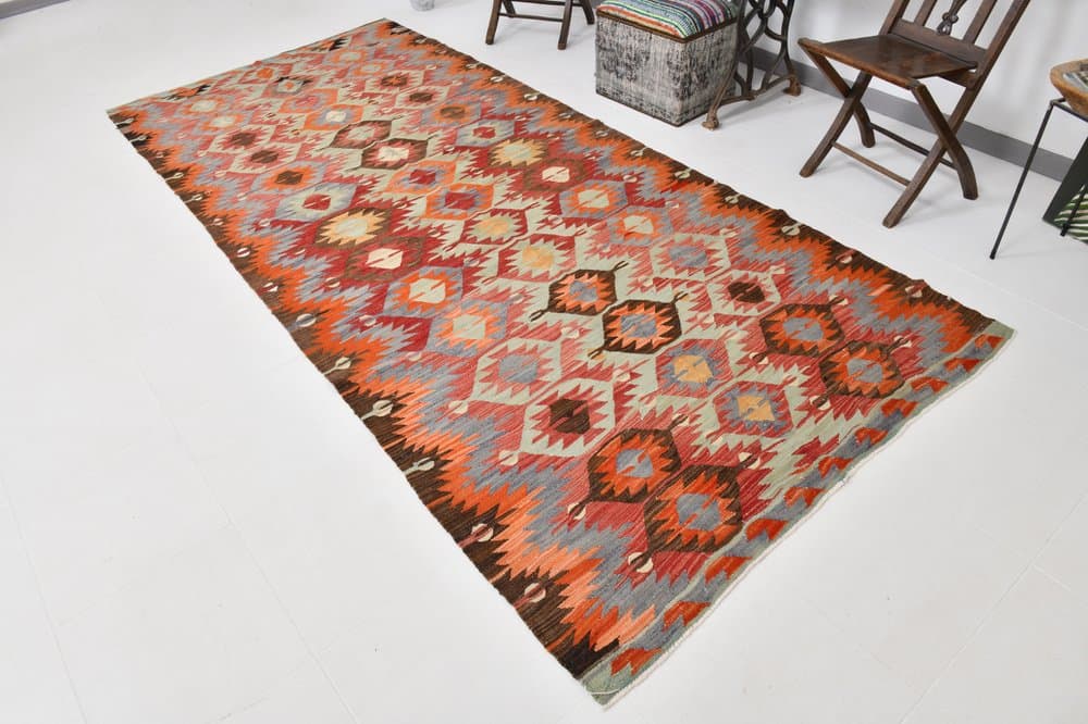 Kilim Rug 342x152 cm, beige, wool, Turkey, 1960s. - 220414