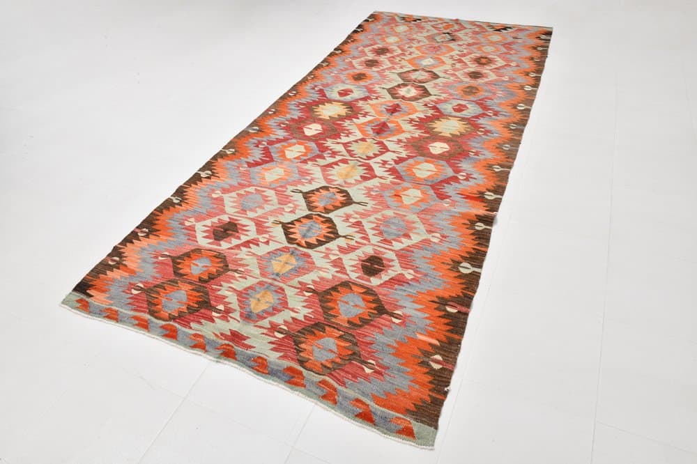 Kilim Rug 342x152 cm, beige, wool, Turkey, 1960s. - 220418