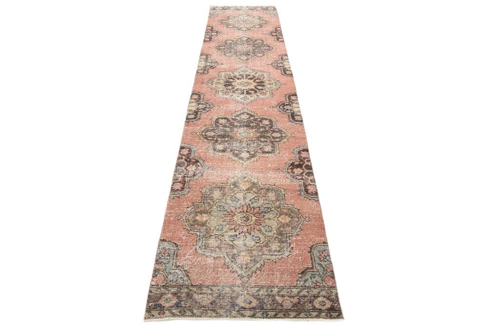 Runner Rug 388x85 cm, beige, wool, Turkey, 1960s.