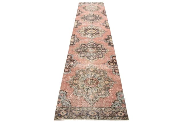 Runner Rug 388x85 cm, beige, wool, Turkey, 1960s. - DIMENSION