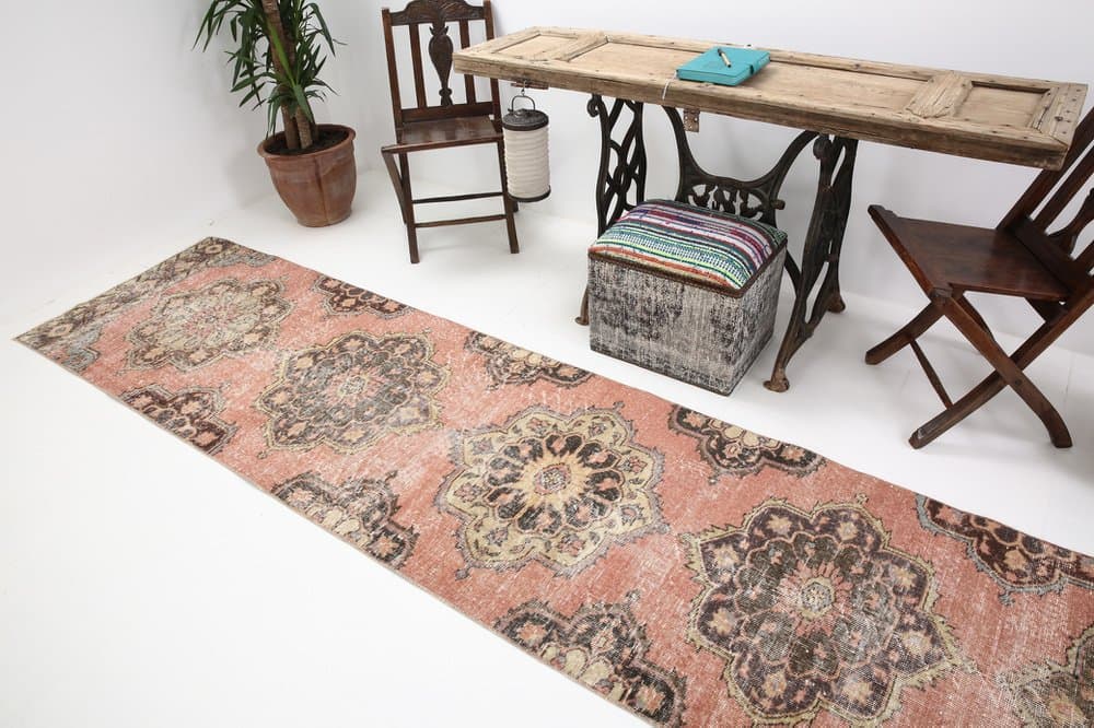 Runner Rug 388x85 cm, beige, wool, Turkey, 1960s. - 220392