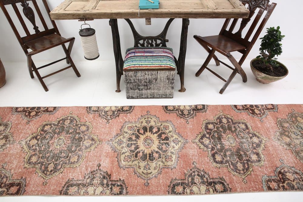 Runner Rug 388x85 cm, beige, wool, Turkey, 1960s. - 220391